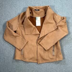 BTFBM Faux Suede Open Front Moto Jacket Women’s Size Small Brown